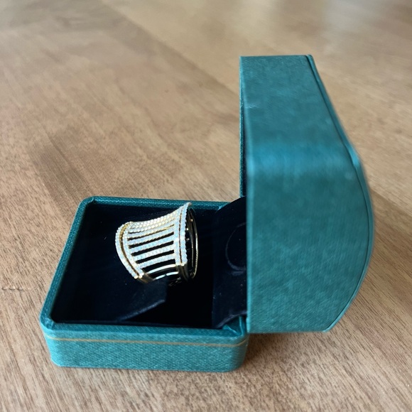 Lux Bond 18k Yellow Gold Fashion Ring With Diamond Pave, Holiday Gift For Her - Picture 4 of 15